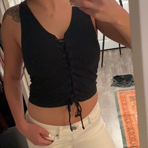 Dark Teal Colored AEO Soft & Sexy Ribbed Crop Top